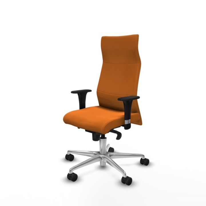 Albacete dirección sincro similpiel naranja brazos 1D cromados base aluminio ruedas 65 nailon