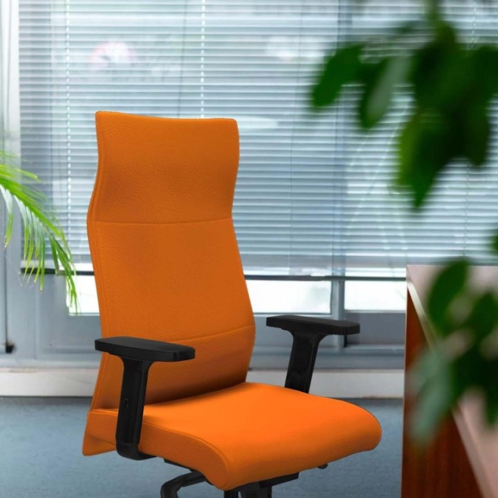 Albacete dirección sincro similpiel naranja brazos 2D base aluminio ruedas 65 nailon