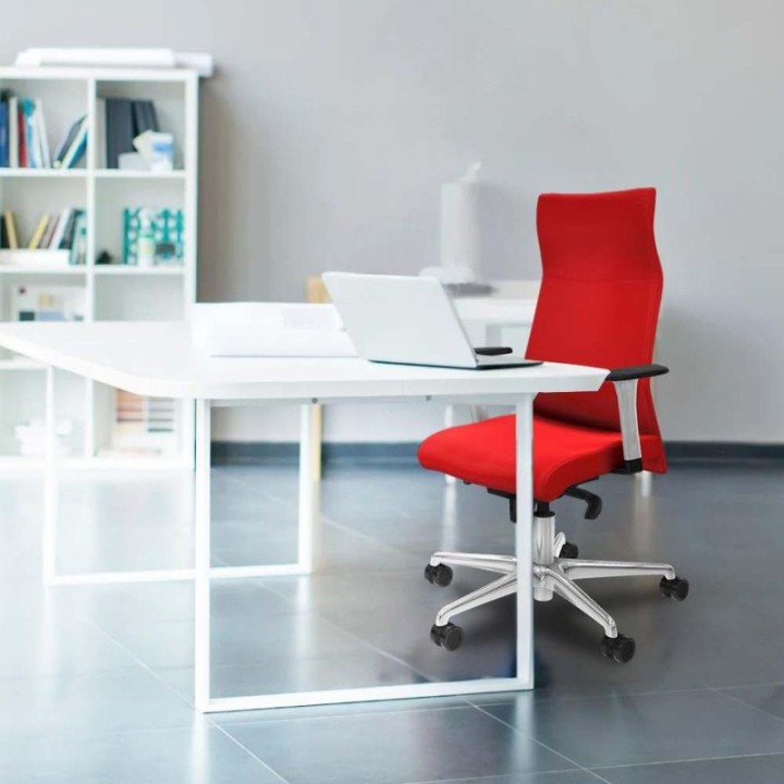 Albacete dirección sincro similpiel rojo brazos 1D blancos base aluminio ruedas 65 nailon