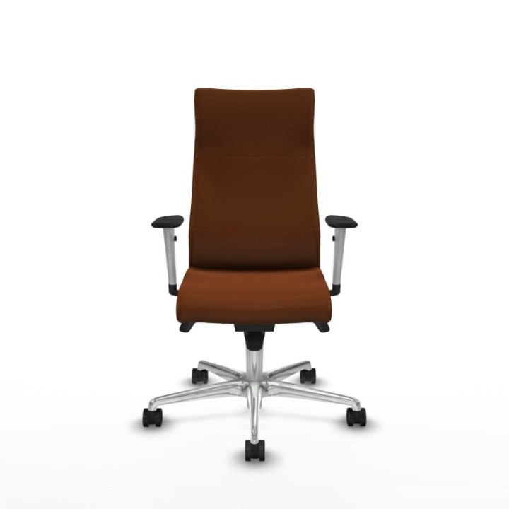 Albacete dirección sincro similpiel marrón brazos 1D blancos base aluminio ruedas 65 nailon