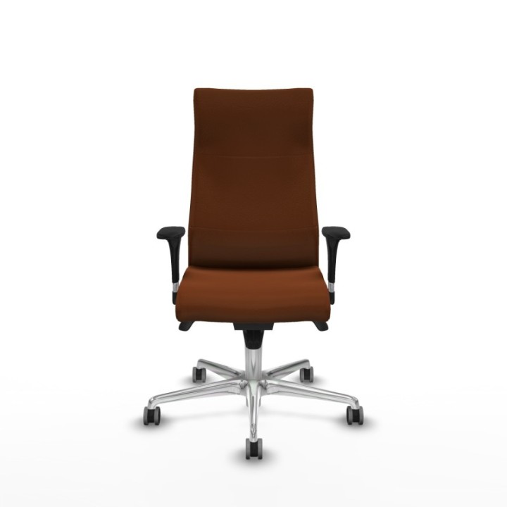 Albacete dirección sincro similpiel marrón brazos 1D cromados base aluminio ruedas 65 engomadas