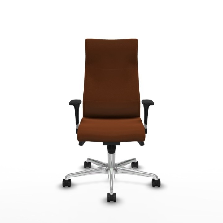 Albacete dirección sincro similpiel marrón brazos 1D cromados base aluminio ruedas 65 nailon