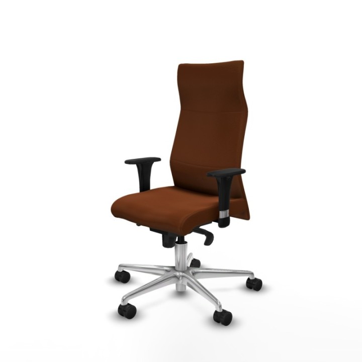 Albacete dirección sincro similpiel marrón brazos 1D cromados base aluminio ruedas 65 nailon