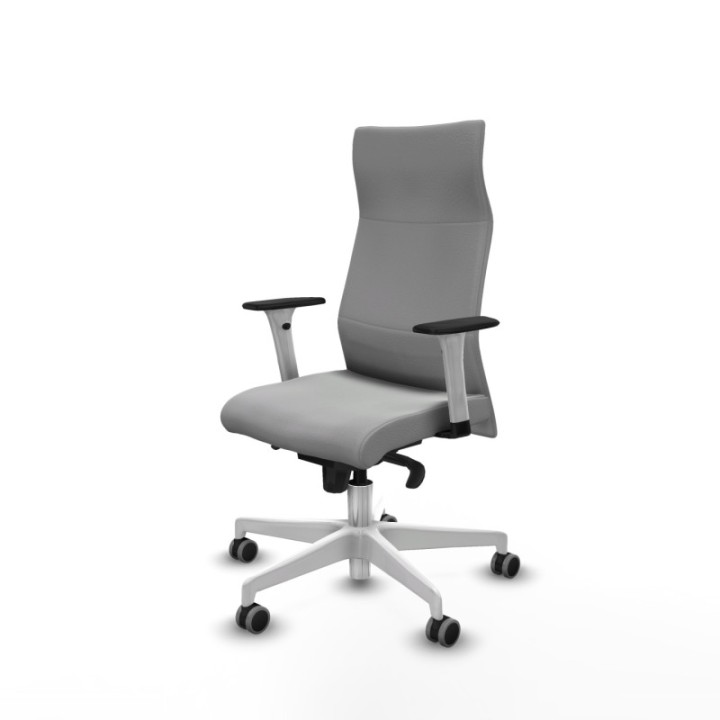 Albacete dirección sincro similpiel gris claro brazos 1D blancos base blanca ruedas 65 engomadas