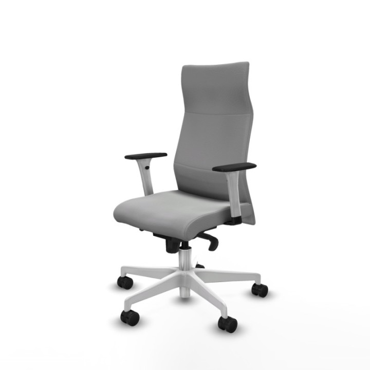 Albacete dirección sincro similpiel gris claro brazos 1D blancos base blanca ruedas 65 nailon