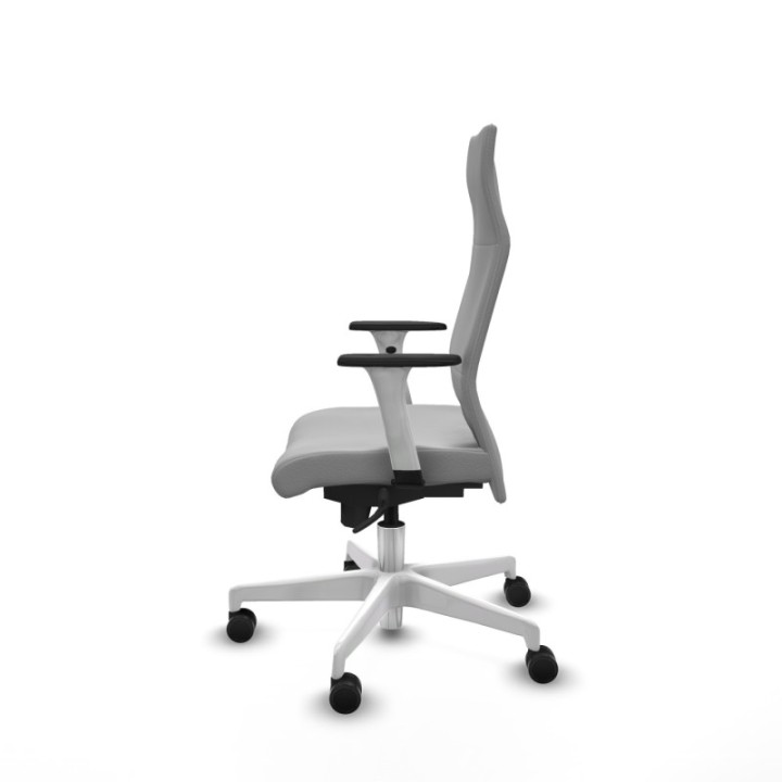 Albacete dirección sincro similpiel gris claro brazos 1D blancos base blanca ruedas 65 nailon