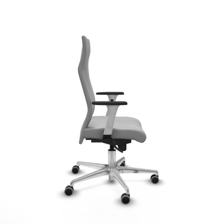 Albacete dirección sincro similpiel gris claro brazos 1D blancos base aluminio ruedas 65 engomadas