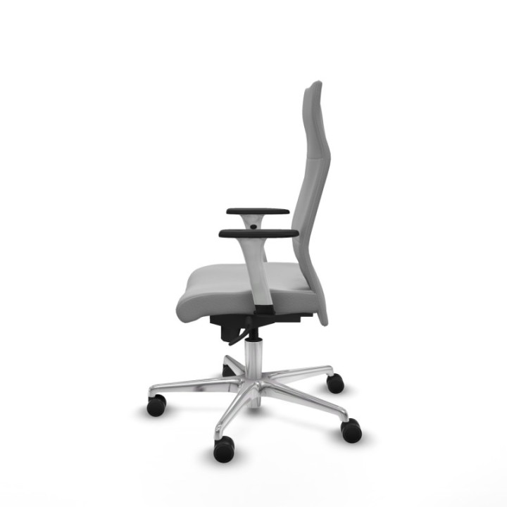 Albacete dirección sincro similpiel gris claro brazos 1D blancos base aluminio ruedas 65 nailon