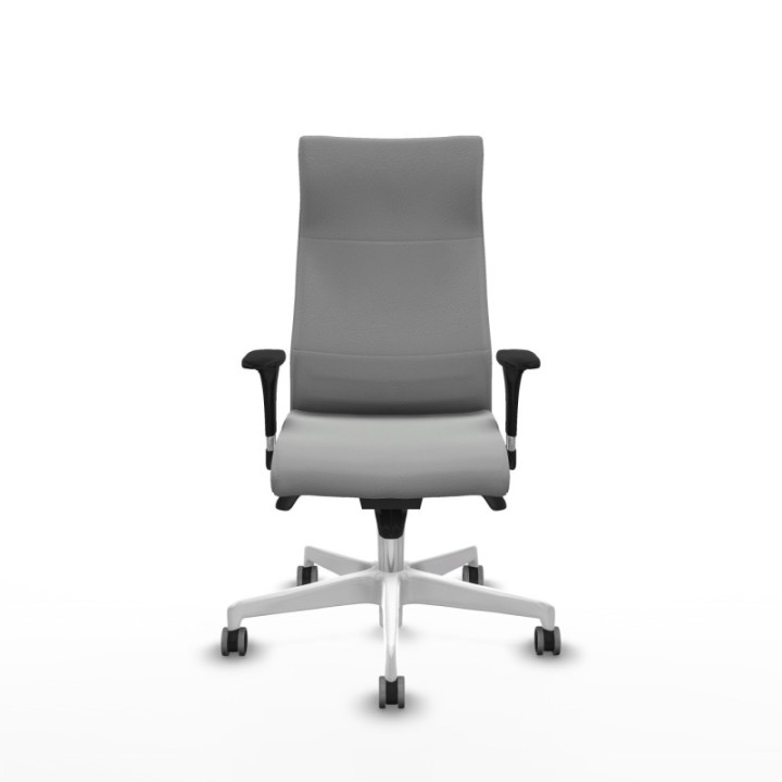 Albacete dirección sincro similpiel gris claro brazos 1D cromados base blanca ruedas 65 engomadas