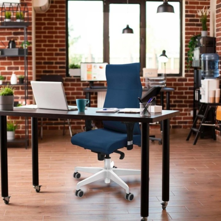 Albacete dirección sincro similpiel gris claro brazos 1D cromados base blanca ruedas 65 engomadas