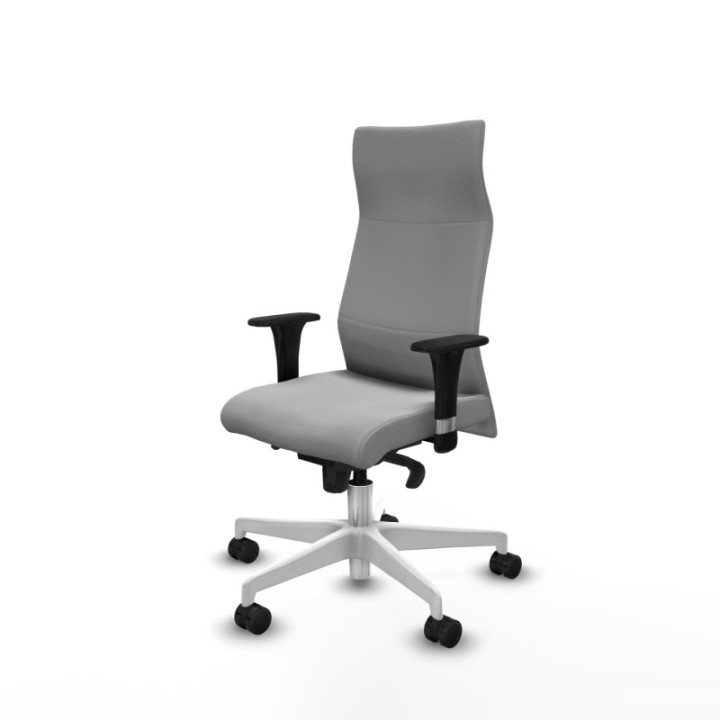 Albacete dirección sincro similpiel gris claro brazos 1D cromados base blanca ruedas 65 nailon