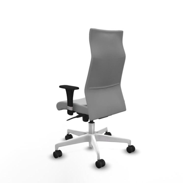 Albacete dirección sincro similpiel gris claro brazos 1D cromados base blanca ruedas 65 nailon