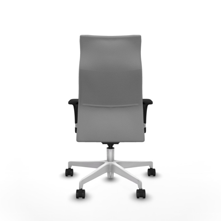 Albacete dirección sincro similpiel gris claro brazos 1D cromados base blanca ruedas 65 nailon