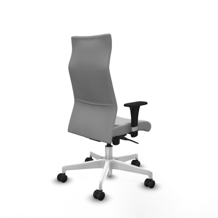 Albacete dirección sincro similpiel gris claro brazos 1D cromados base blanca ruedas 65 nailon