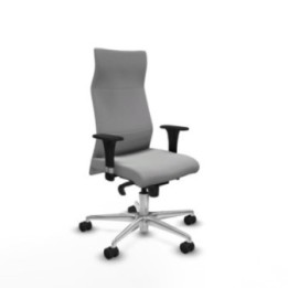 Albacete dirección sincro similpiel gris claro brazos 1D cromados base aluminio ruedas 65 nailon