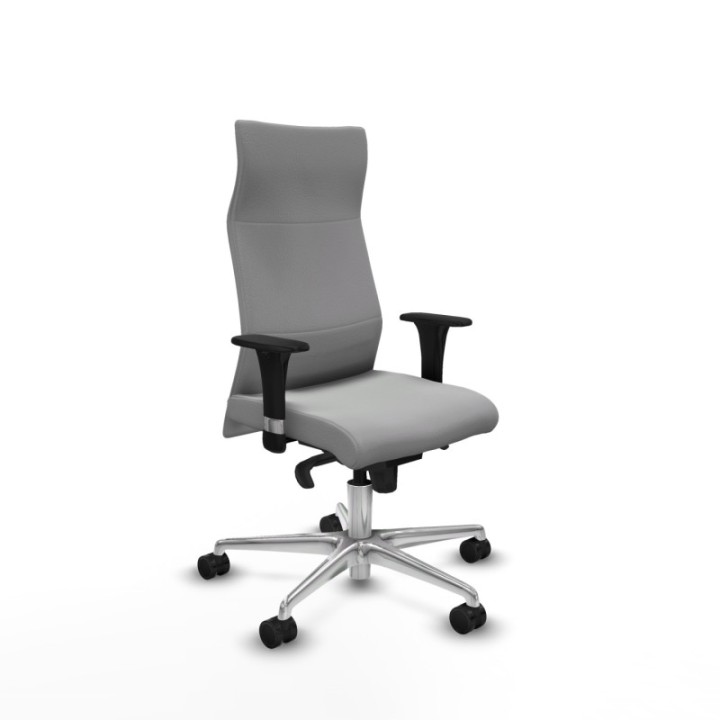 Albacete dirección sincro similpiel gris claro brazos 1D cromados base aluminio ruedas 65 nailon