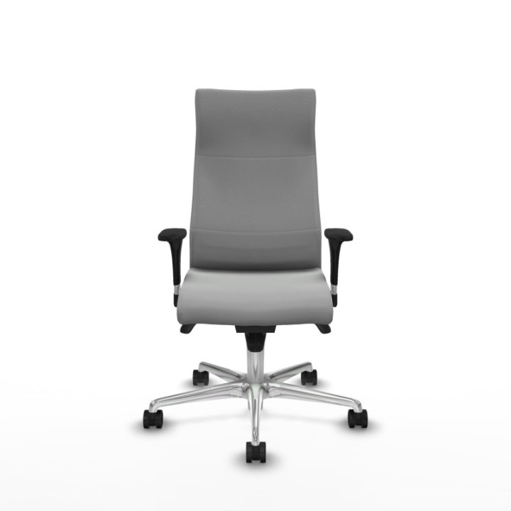 Albacete dirección sincro similpiel gris claro brazos 1D cromados base aluminio ruedas 65 nailon