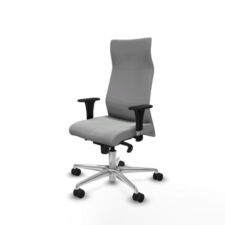 Albacete dirección sincro similpiel gris claro brazos 1D cromados base aluminio ruedas 65 nailon