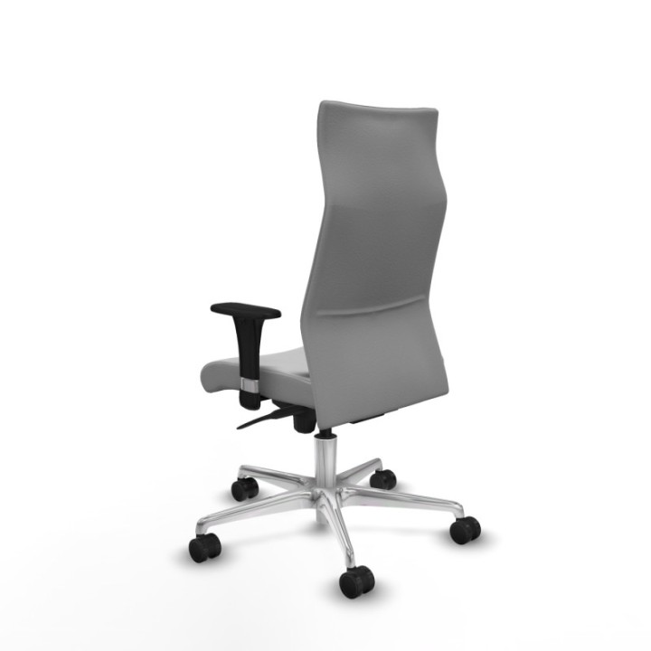 Albacete dirección sincro similpiel gris claro brazos 1D cromados base aluminio ruedas 65 nailon