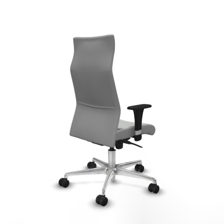 Albacete dirección sincro similpiel gris claro brazos 1D cromados base aluminio ruedas 65 nailon