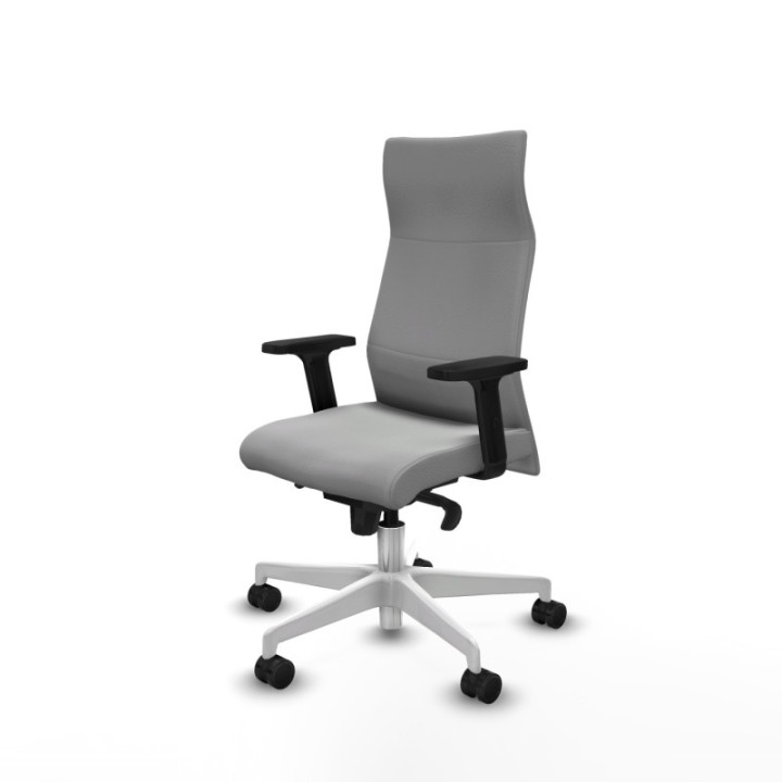 Albacete dirección sincro similpiel gris claro brazos 2D base blanca ruedas 65 nailon