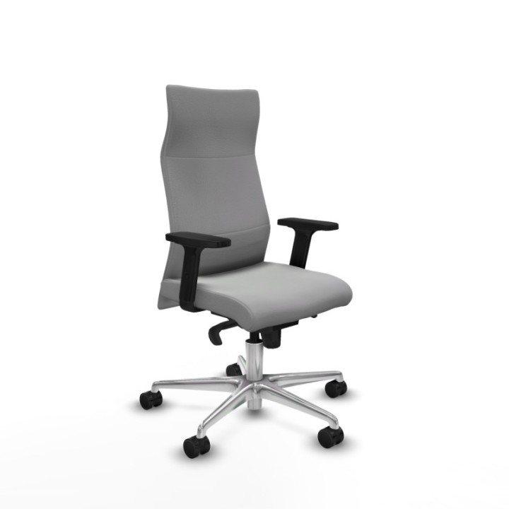 Albacete dirección sincro similpiel gris claro brazos 2D base aluminio ruedas 65 nailon