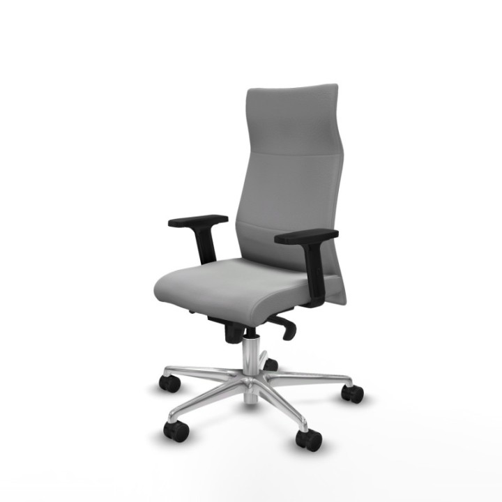 Albacete dirección sincro similpiel gris claro brazos 2D base aluminio ruedas 65 nailon