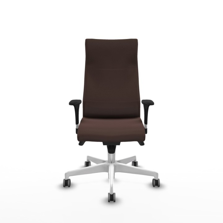 Albacete dirección sincro similpiel marrón oscuro brazos 1D cromados base blanca ruedas 65 engomadas