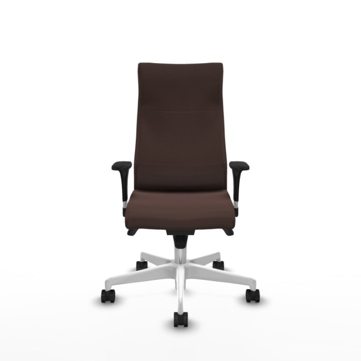 Albacete dirección sincro similpiel marrón oscuro brazos 1D cromados base blanca ruedas 65 nailon