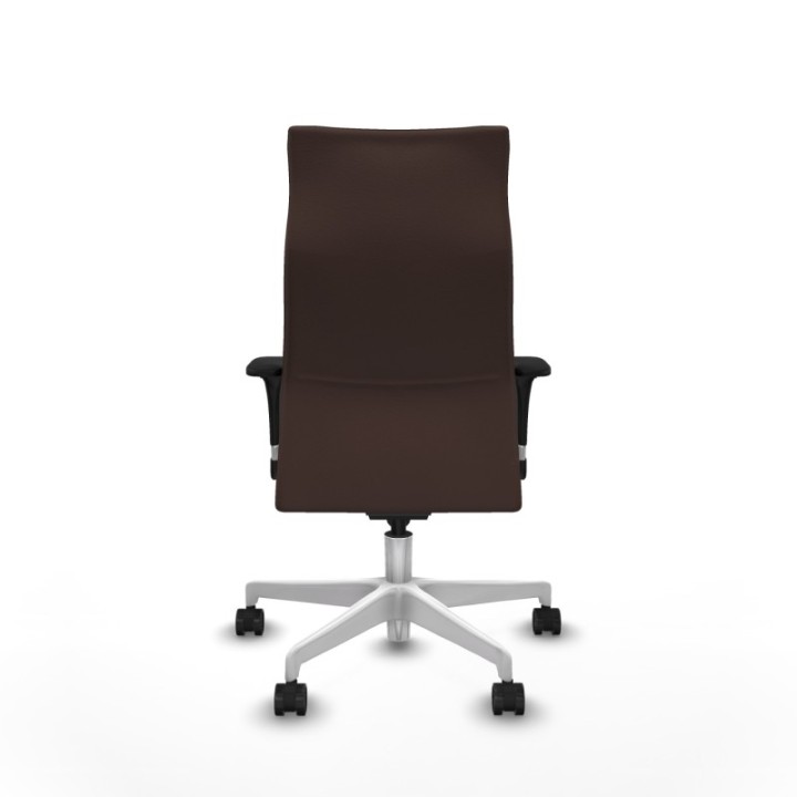 Albacete dirección sincro similpiel marrón oscuro brazos 1D cromados base blanca ruedas 65 nailon