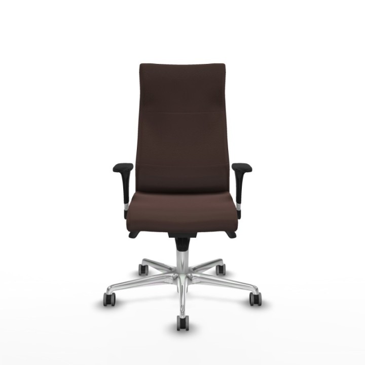 Albacete dirección sincro similpiel marrón oscuro brazos 1D cromados base aluminio ruedas 65 engomadas