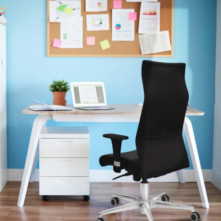 Albacete dirección sincro similpiel marrón oscuro brazos 1D cromados base aluminio ruedas 65 engomadas