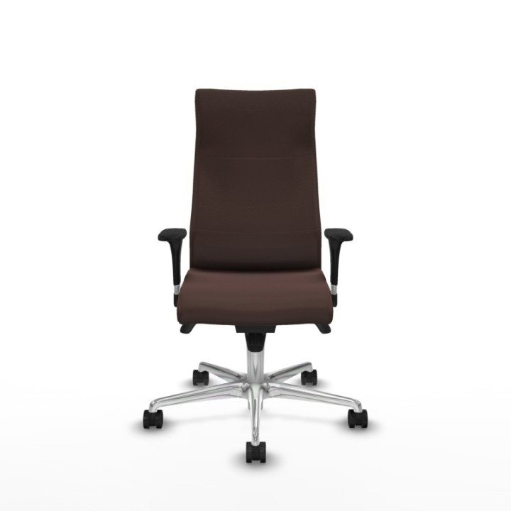 Albacete dirección sincro similpiel marrón oscuro brazos 1D cromados base aluminio ruedas 65 nailon