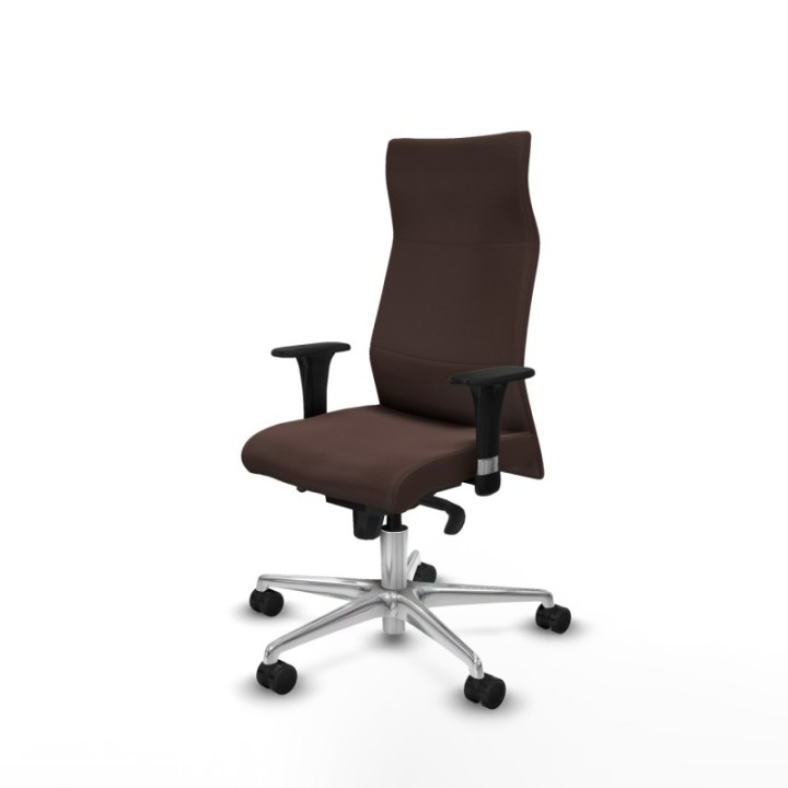 Albacete dirección sincro similpiel marrón oscuro brazos 1D cromados base aluminio ruedas 65 nailon