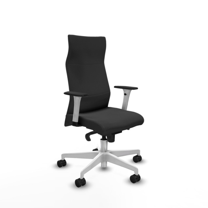 Albacete dirección sincro similpiel gris oscuro brazos 1D blancos base blanca ruedas 65 nailon