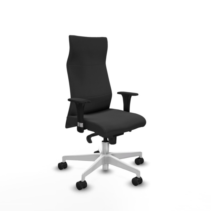 Albacete dirección sincro similpiel gris oscuro brazos 1D cromados base blanca ruedas 65 nailon