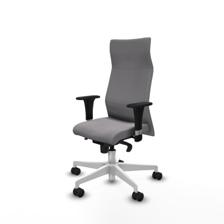 Albacete XL sincro similpiel gris brazos 1D base blanca ruedas 65 mm nailon