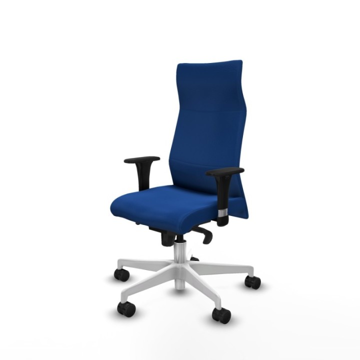 Albacete XL sincro similpiel azul brazos 1D base blanca ruedas 65 mm nailon