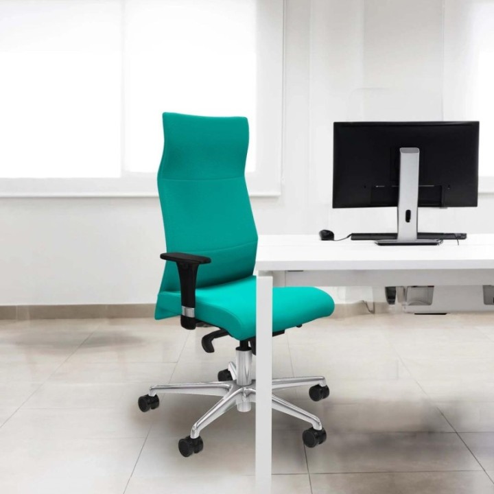 Albacete XL sincro similpiel azul claro brazos 1D base aluminio ruedas 65 mm nailon