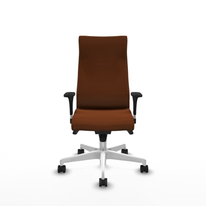 Albacete XL sincro similpiel marrón brazos 1D base blanca ruedas 65 mm nailon