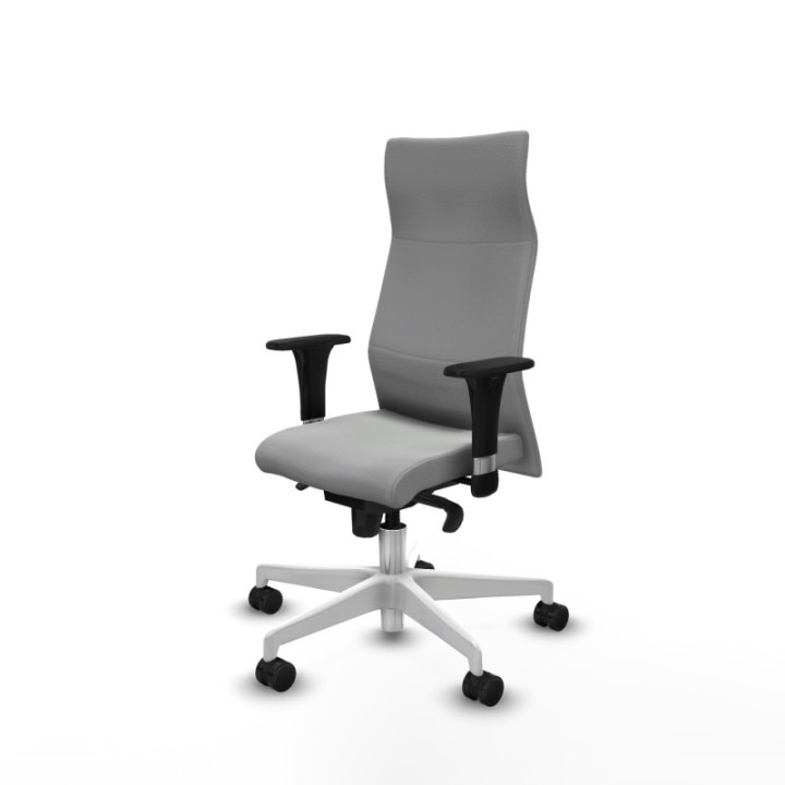 Albacete XL sincro similpiel gris claro brazos 1D base blanca ruedas 65 mm nailon