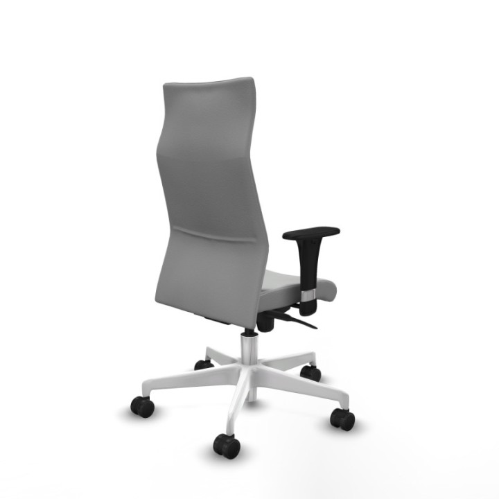 Albacete XL sincro similpiel gris claro brazos 1D base blanca ruedas 65 mm nailon