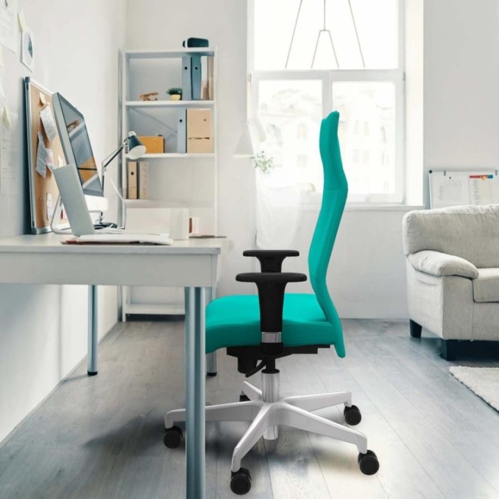 Albacete XL sincro similpiel gris claro brazos 1D base blanca ruedas 65 mm nailon