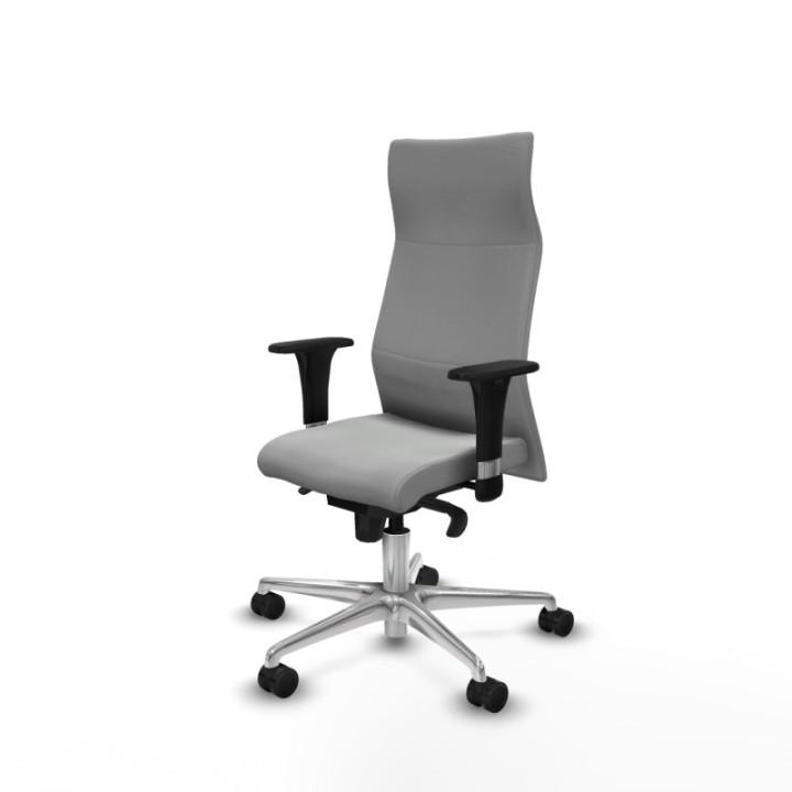 Albacete XL sincro similpiel gris claro brazos 1D base aluminio ruedas 65 mm nailon