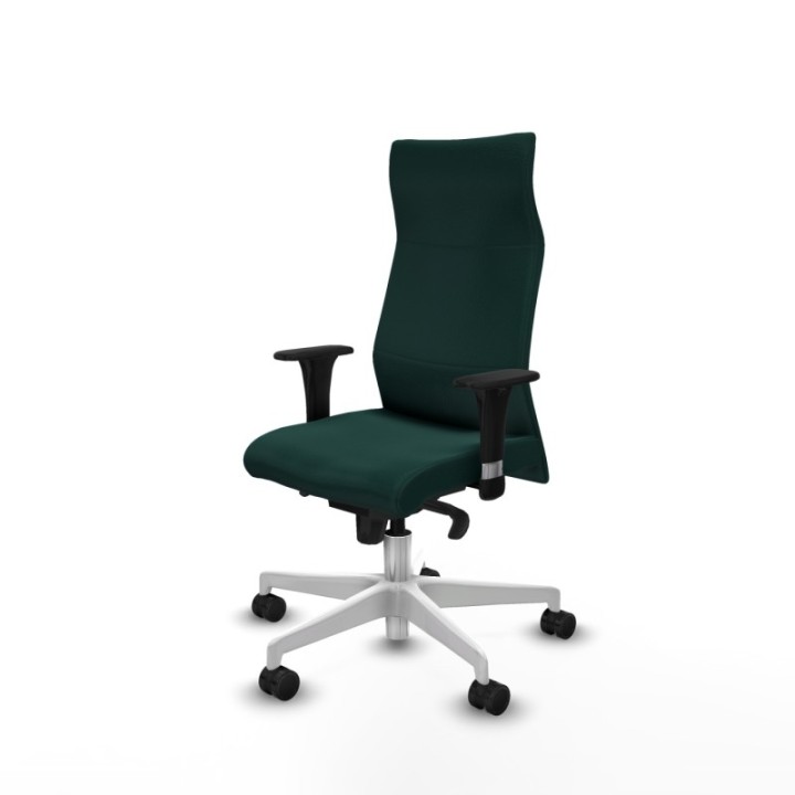 Albacete XL sincro similpiel verde botella brazos 1D base blanca ruedas 65 mm nailon