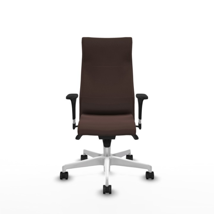 Albacete XL sincro similpiel marrón oscuro brazos 1D base blanca ruedas 65 mm nailon