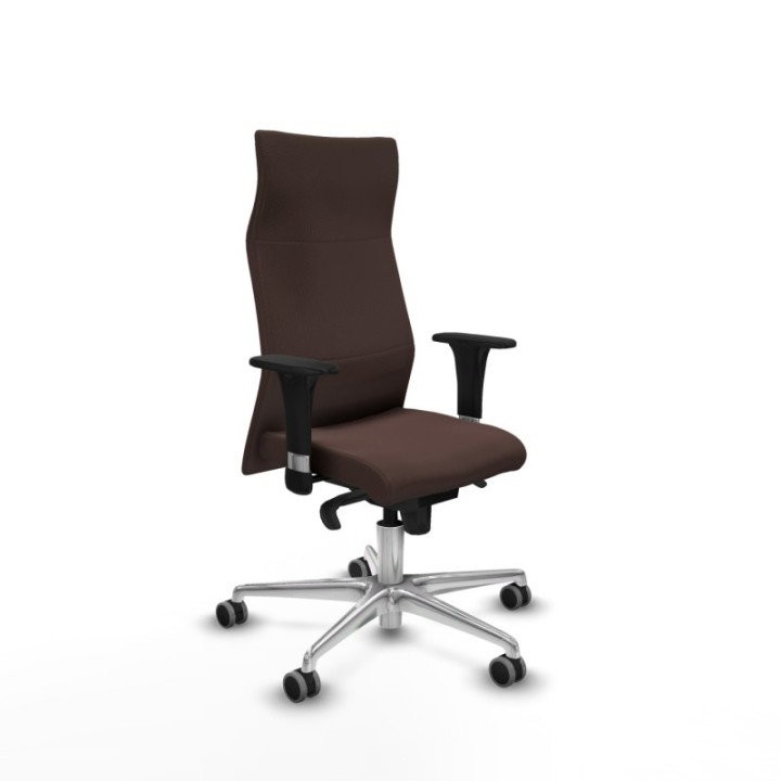 Albacete XL sincro similpiel marrón oscuro brazos 1D base aluminio ruedas 65mm engomadas