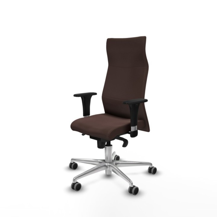 Albacete XL sincro similpiel marrón oscuro brazos 1D base aluminio ruedas 65mm engomadas