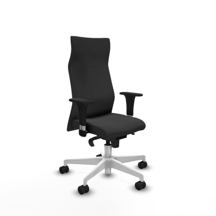 Albacete XL sincro similpiel gris oscuro brazos 1D base blanca ruedas 65 mm nailon