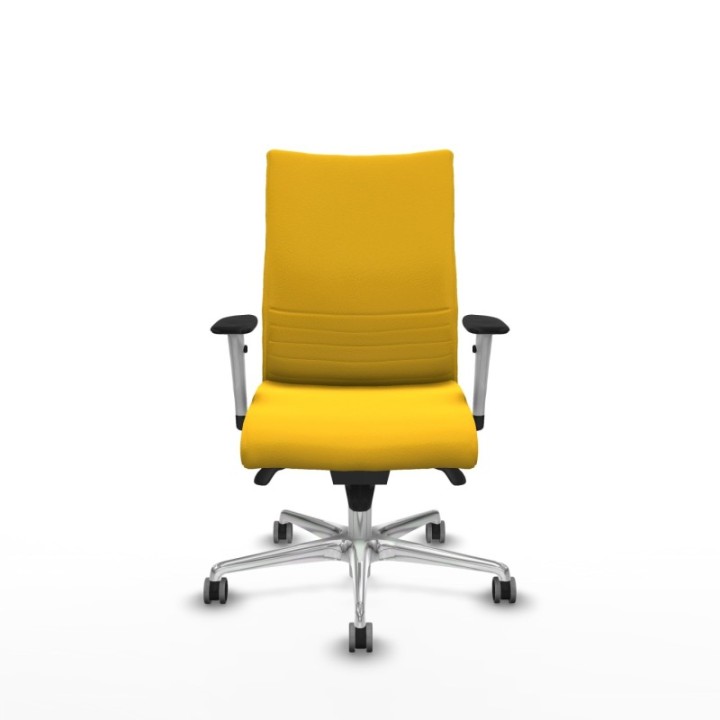 Albacete confidente sincro similpiel amarillo brazos 1D blancos base aluminio ruedas 65mm engomadas